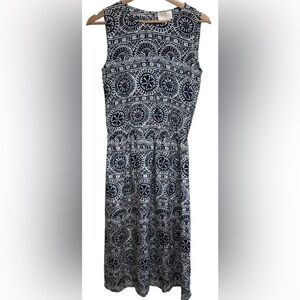 Kate Spade Silk Midi Dress Navy White Print Sleeveless Size 6